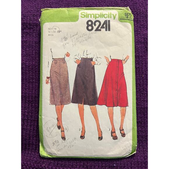 Simplicity 8241 Sewing pattern Aline straight midi skirt pants 1970s size 14 - Picture 1 of 7